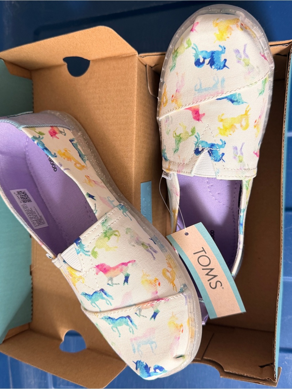 Toms Kids Canvas Slip-Ons with Pastel Watercolor Unicorns